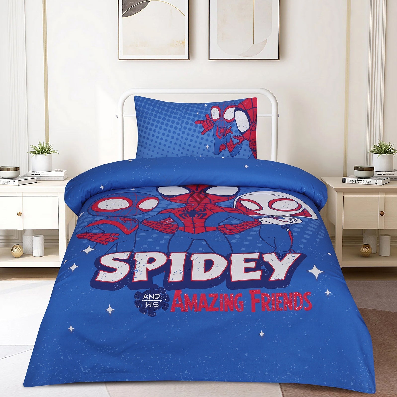 blue spidey-bedsheet set