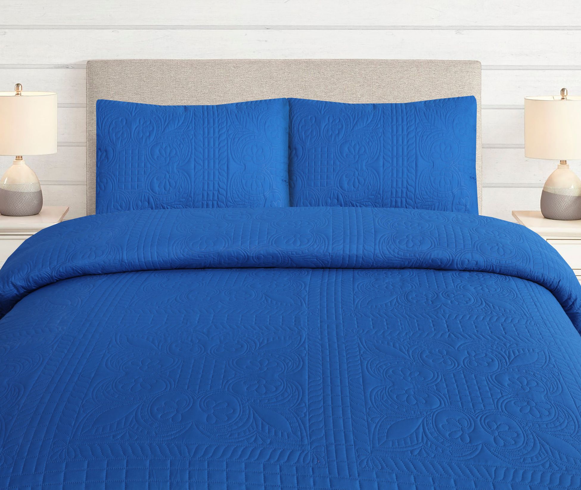 royal blue bedspread set - 3 pcs (premium)