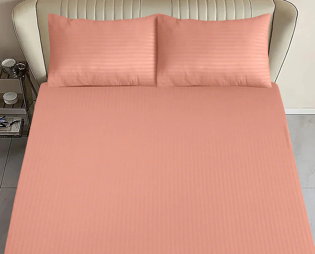 peach stripe satin fitted sheet - (premium)