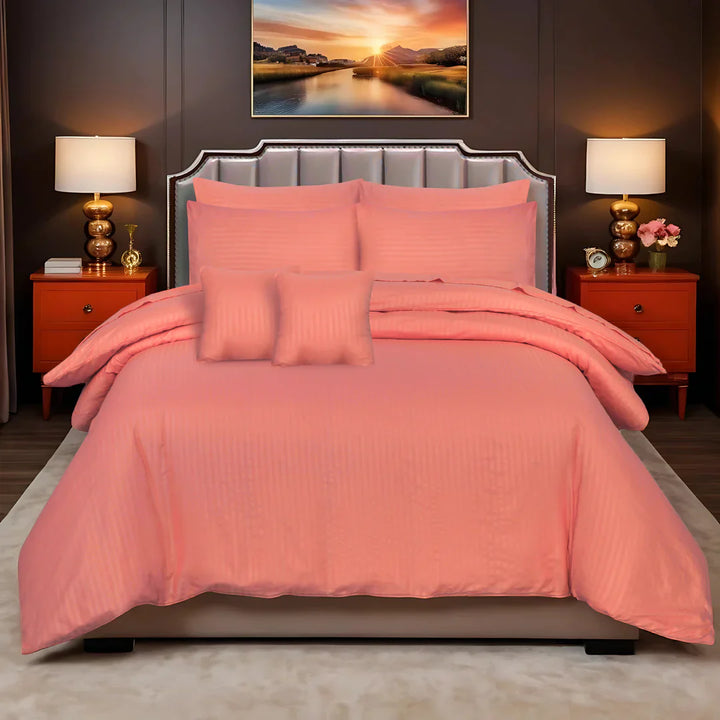 PINK stripe summer comforter set-8 pcs