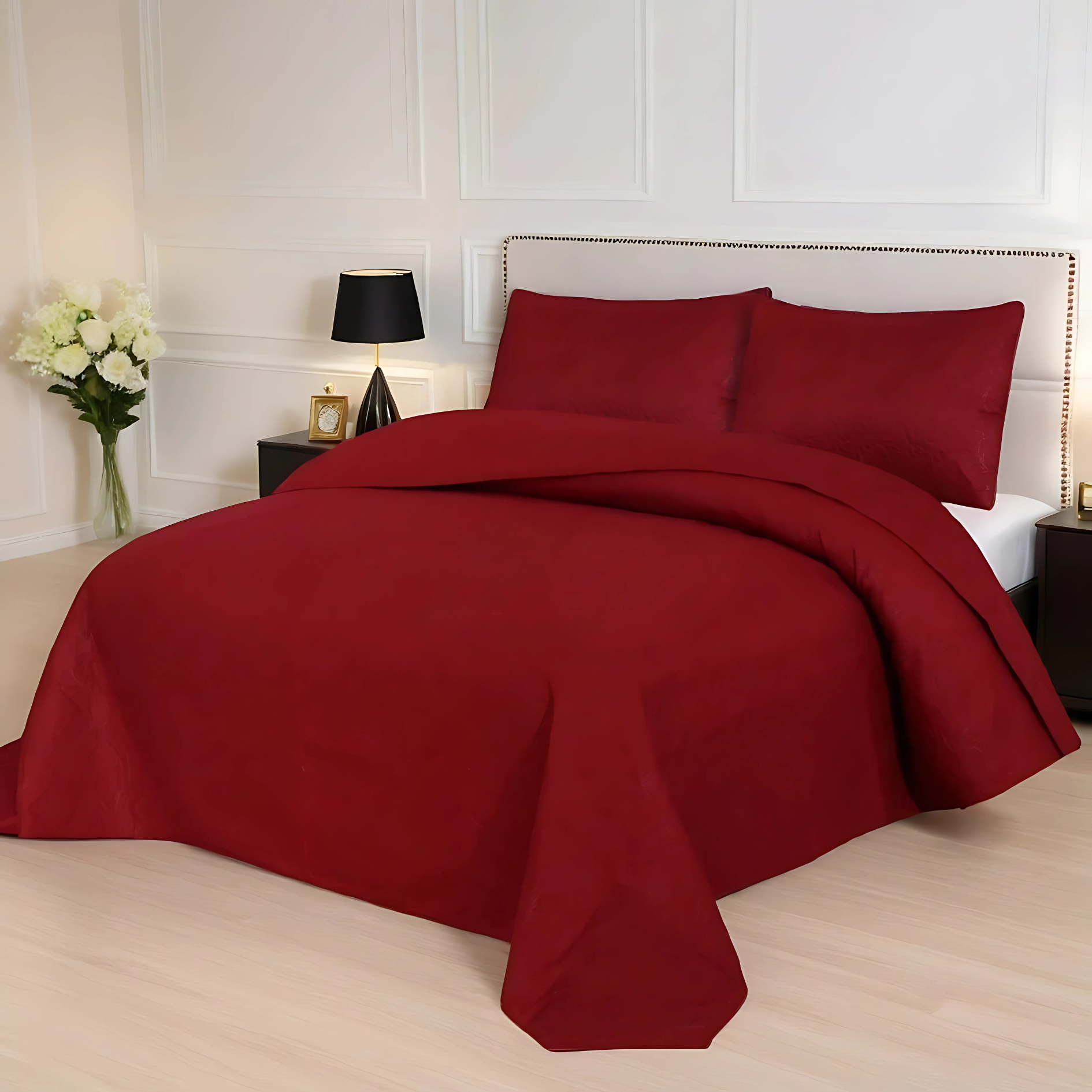 maroon bedspread set - 3 pcs (premium)