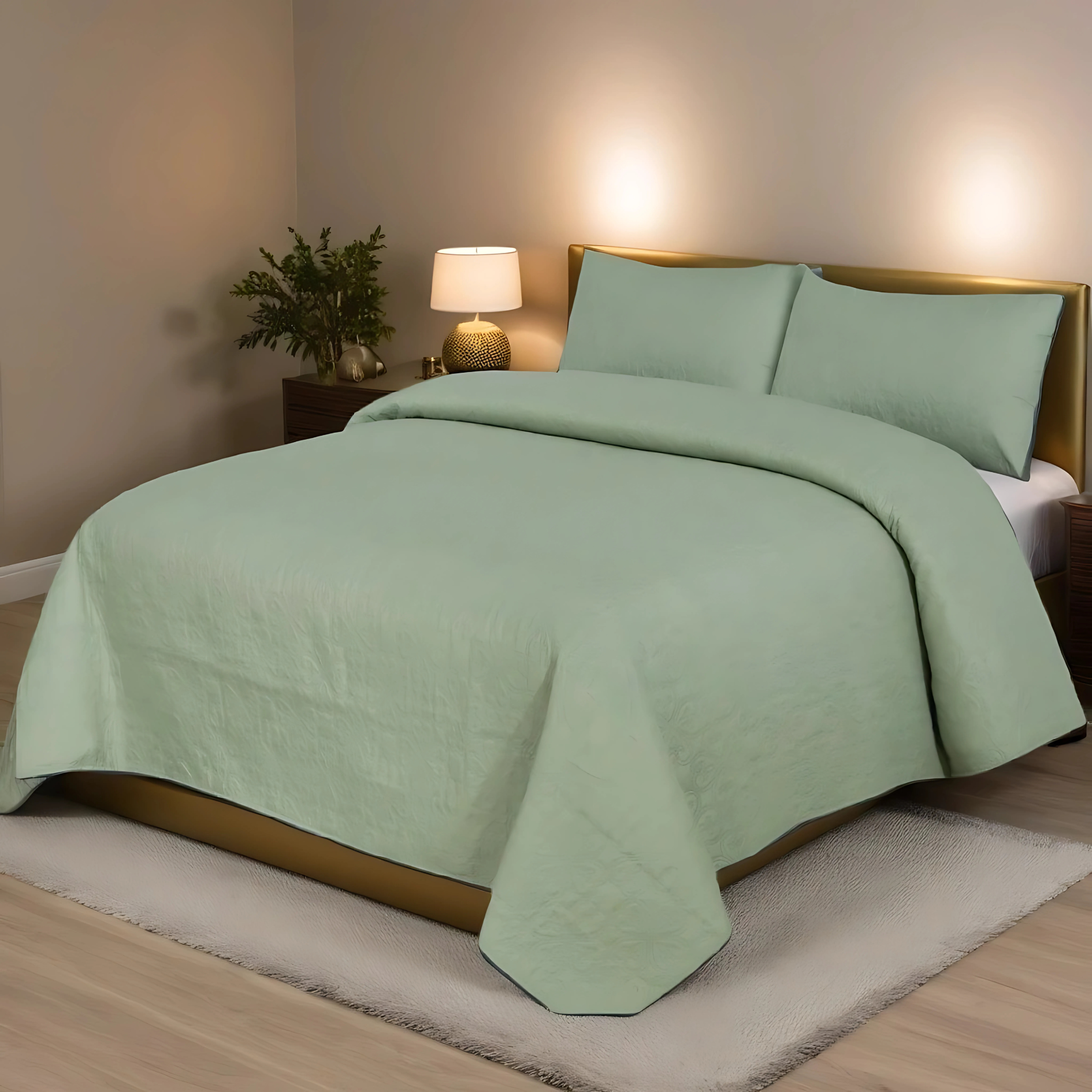 l.green bedspread  set - 3 pcs (premium)