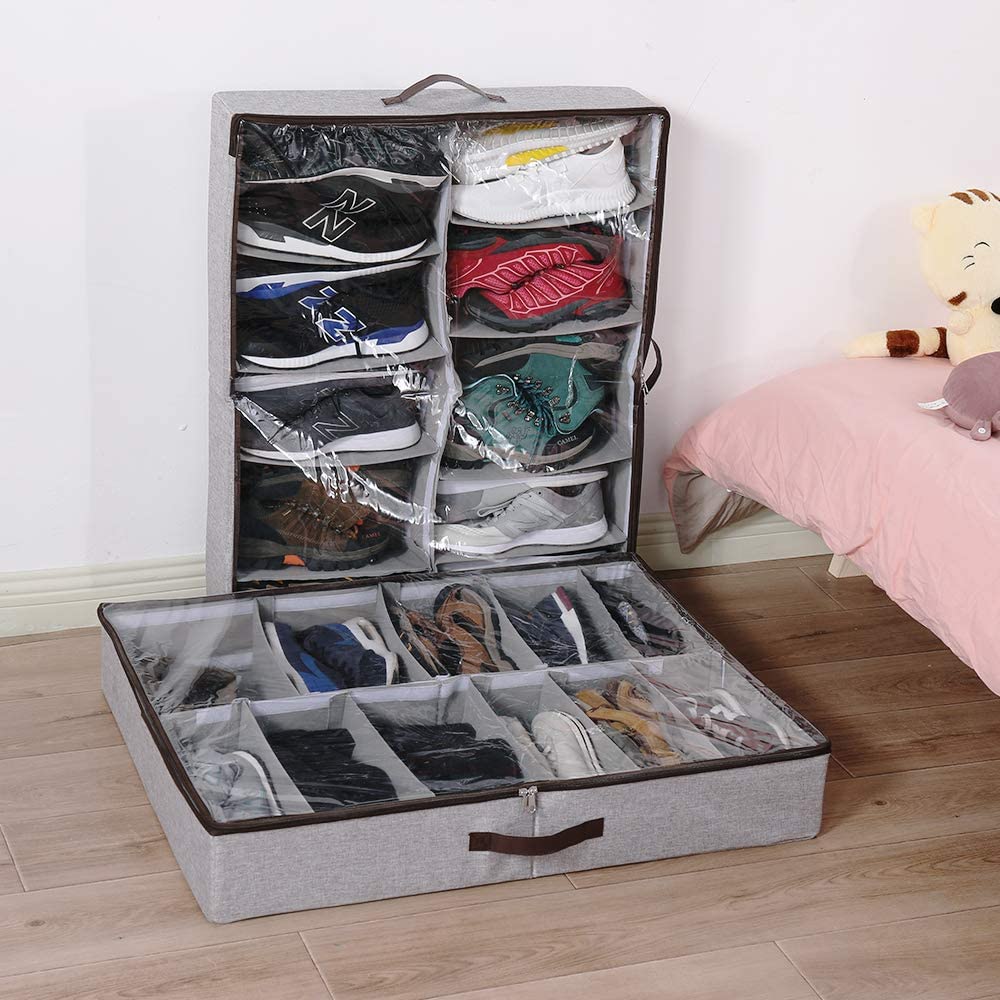 Dust - Proof 12 Grids Shoe Storage Bags / Non Woven Transparent Shoes Cabinet