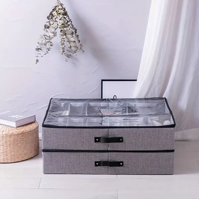 Dust - Proof 12 Grids Shoe Storage Bags / Non Woven Transparent Shoes Cabinet