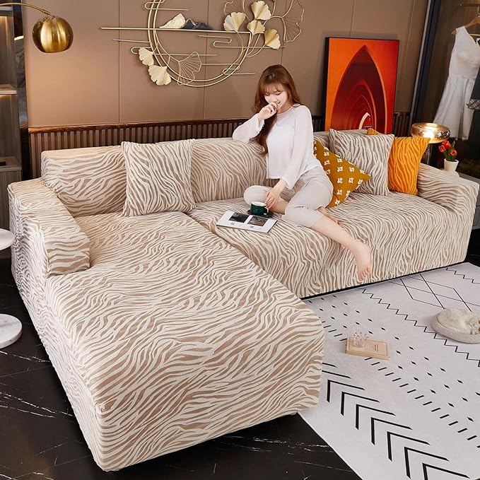 L Shape Zebra Velvet Sofa Covers - Fitted Style ( Skin )