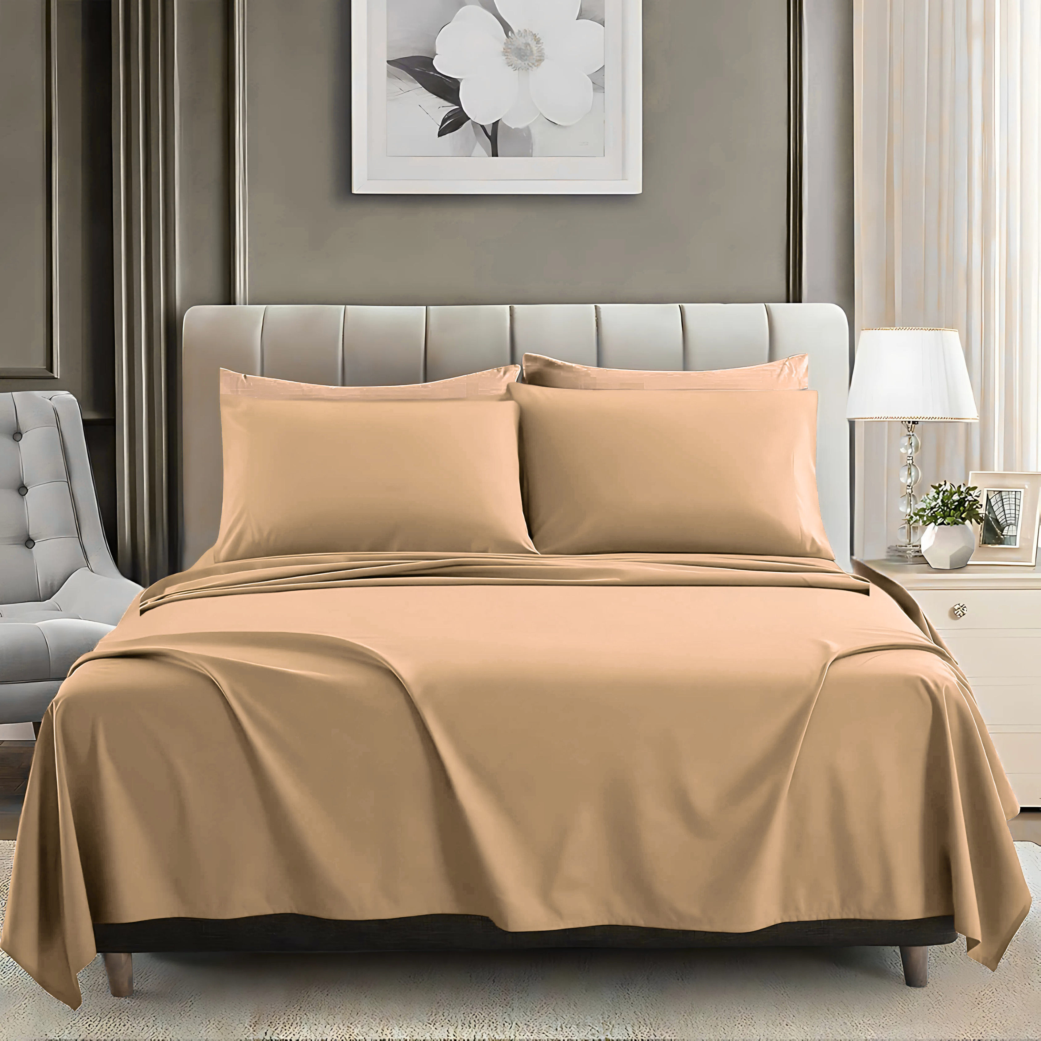 BEIGE LUXURY DYED BEDSHEET SET- 5 PCS