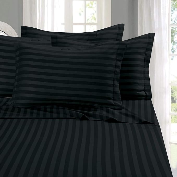 BLACK SATIN STRIPE BEDSHEET SET - 5 PCS