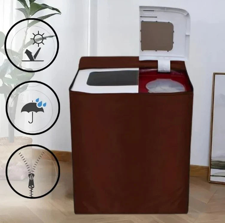 Twin Tub Waterproof Washing Machine Cover - ( Brown Color )