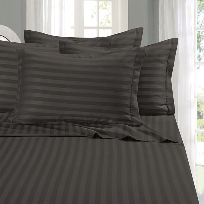 GREY SATIN STRIPE BEDSHEET SET - 5 PCS