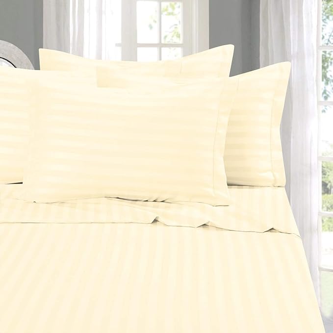 IVORY SATIN STRIPE BEDSHEET SET - 5 PCS