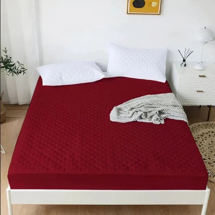 MAROON QUILTED WATERPROOF MATTRESS FITTED COVER