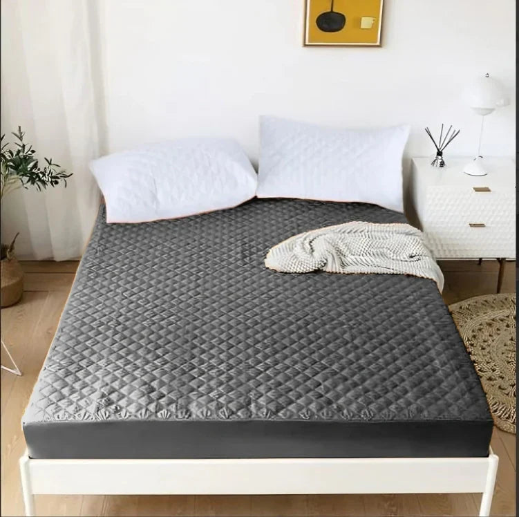 GREY QUILTED WATERPROOF MATTRESS FITTED COVER