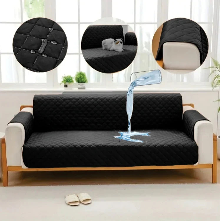 Black waterproof quilted sofa cover