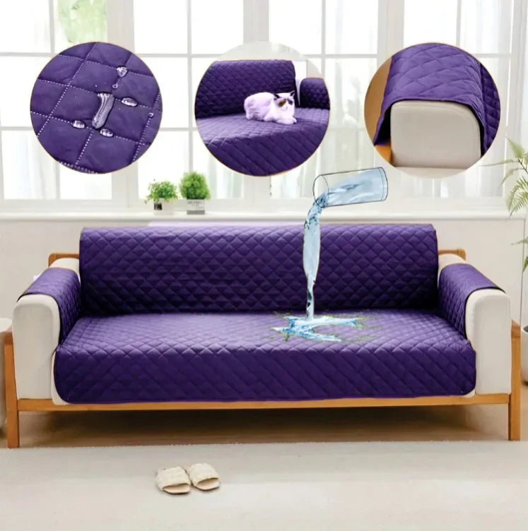 purple waterproof quilted sofa cover