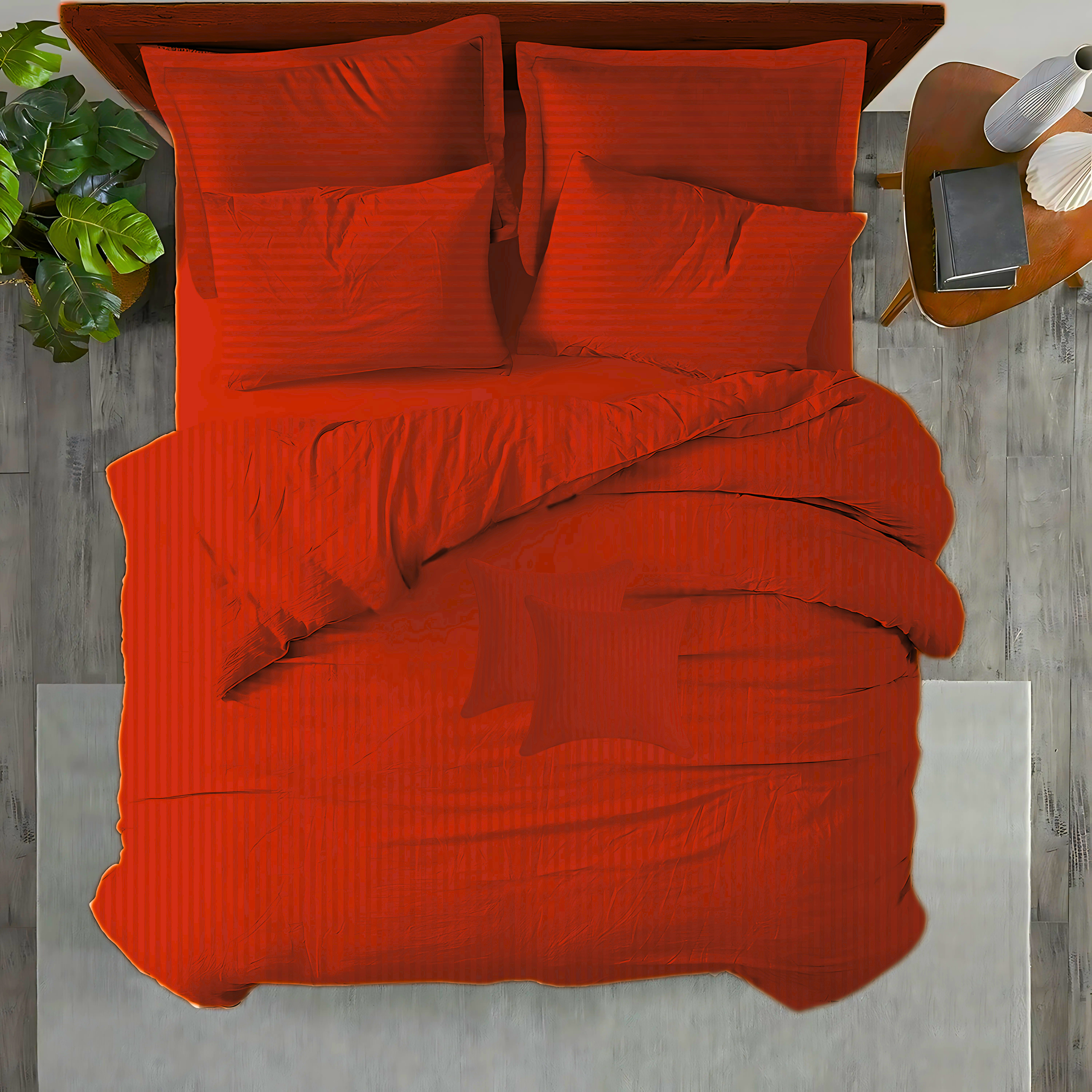 RED SATIN STRIPE DUVET COVERS SET 8 PCS