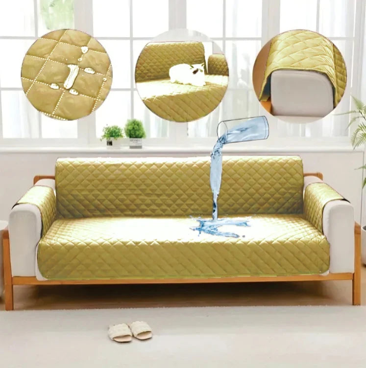 beige waterproof quilted sofa cover