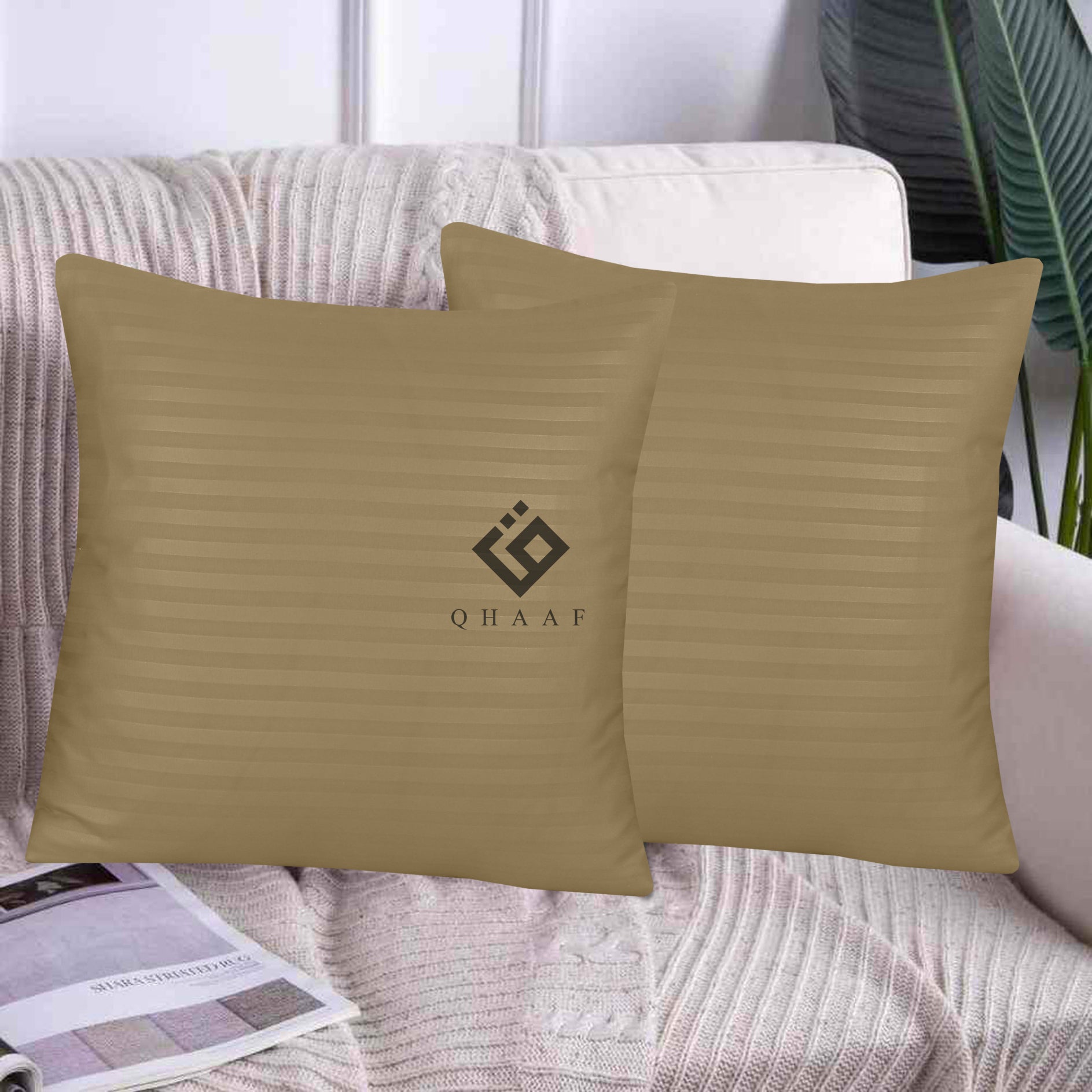 BEIGE SATIN STRIPE CUSHION COVER (PACK OF 2)