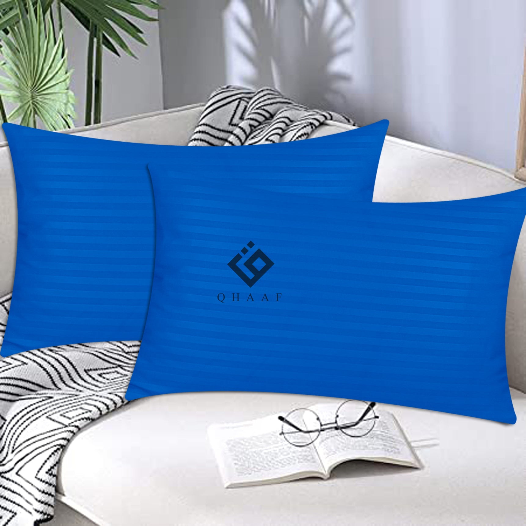 BLUE SATIN STRIPE PILLOW COVERS