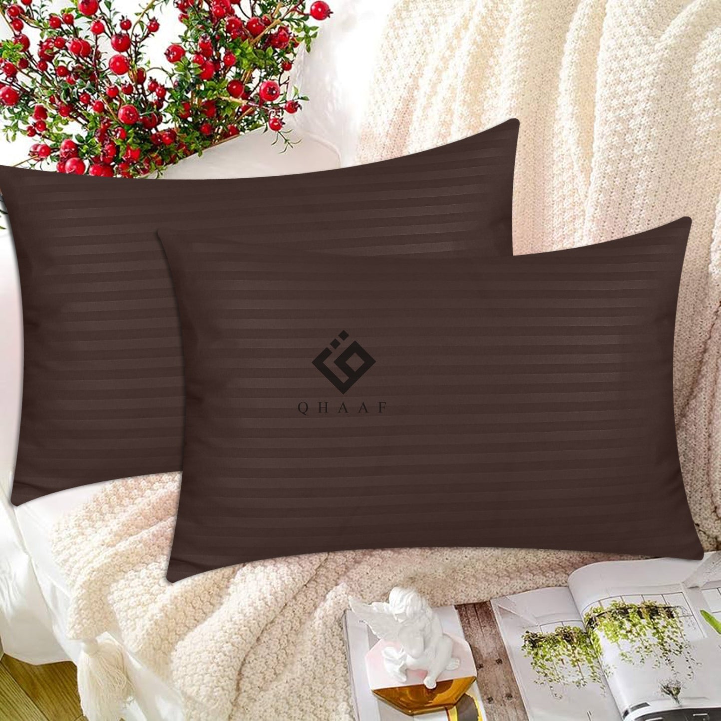 CHOCO SATIN STRIPE PILLOW COVERS